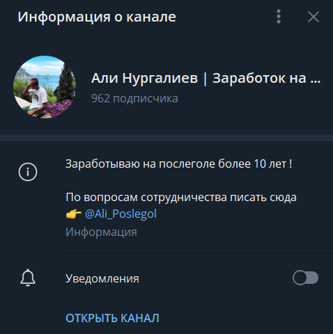 Али Нургалиев | Заработок на Послегол — реальные отзывы